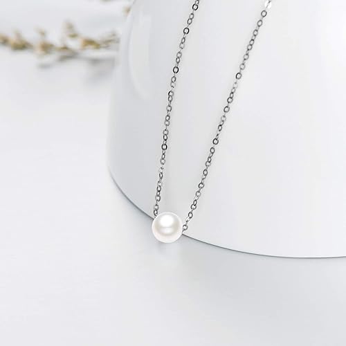 Miniatura 4 de Collar de perlas de oro macizo de 14 quilates para mujer, collar con colgante de perlas cultivadas de agua dulce de 0.295 in, delicado diseño