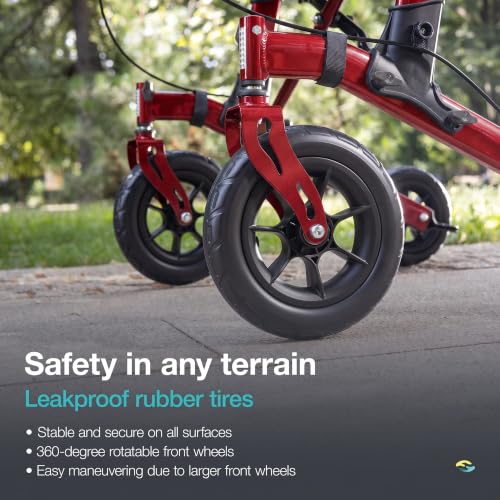 Image of Helavo Upright Walker with Seat, Foldable Stand Up Walker with Rubber Tires