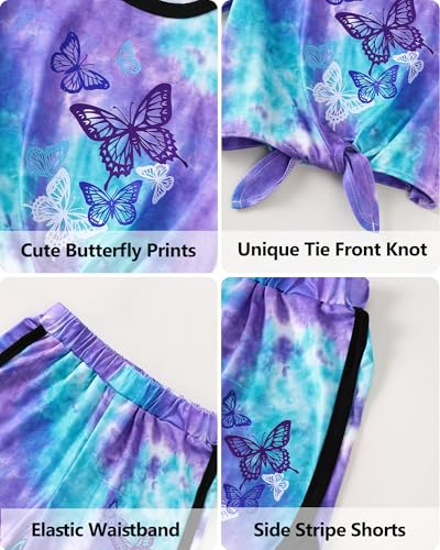 Image of Jecson Girls Summer Outfits 2Pcs Kids Clothes Girls Tie Knot Front Tops T-Shirts and Casual Short Sets 5-12Y