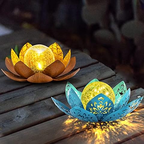 Huaxu Solar Garden Lights Outdoor Decorative - Bright Lotus Flower Table Lamp, Waterproof Solar Lights for Patio Pathway Yard Balcony Outside Decor Cover