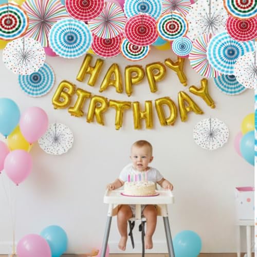 Image of Decorative Paper Fans for Birthday Decoration White Blue Fans for Party Theme Baby Showers Wedding (Pack of 6, Multicolor)
