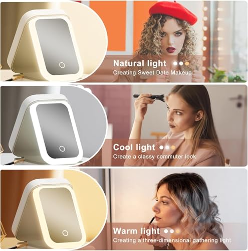 Image of LED Lighted Makeup Mirror Jewelry Box - Portable 2-in-1 Travel Organizer with Adjustable Lighting, Cosmetic Storage & Rechargeable Battery - Compact Vanity Mirror for Women (White)