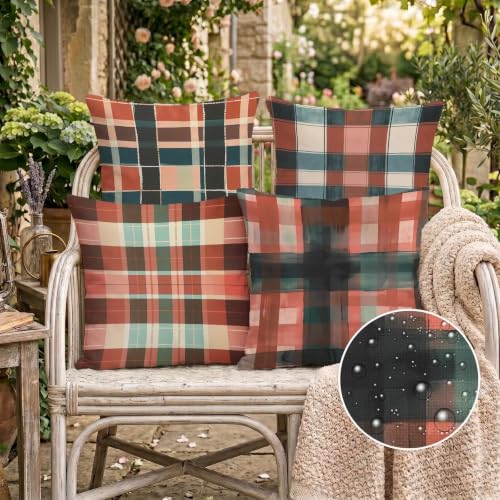 Housse coussin canape 55x55 imperméable double face plaid lin lot de 4 taies oreiller extérieur