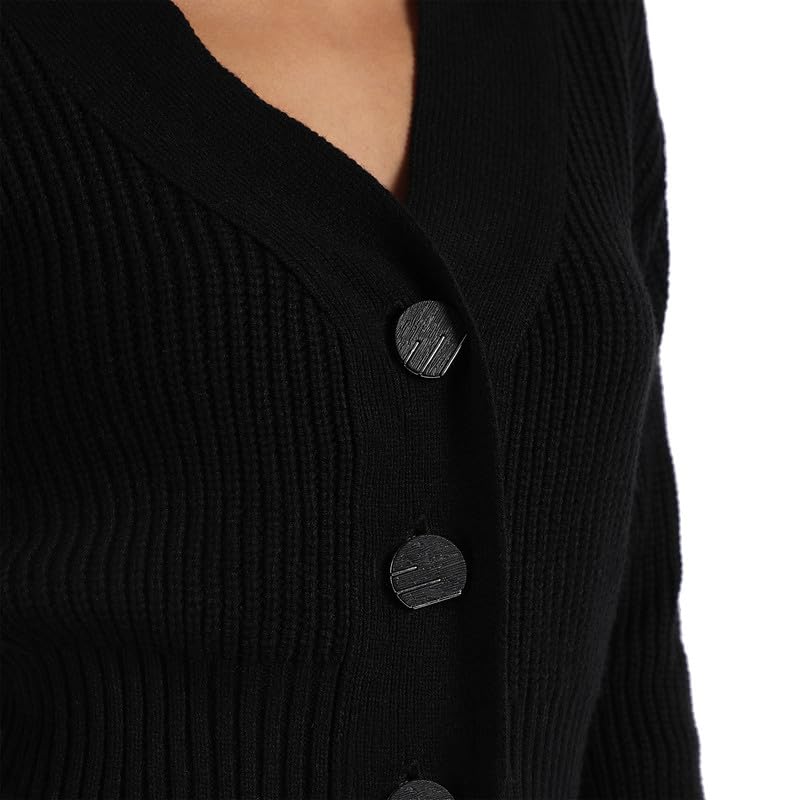 Image of PINACOLADA Women's Solid Ribbed Cropped CardiganFor Casual Wear | V Neck | Long Sleeve | Wool Sweater Crafted with Comfort Fit for Everyday Wear