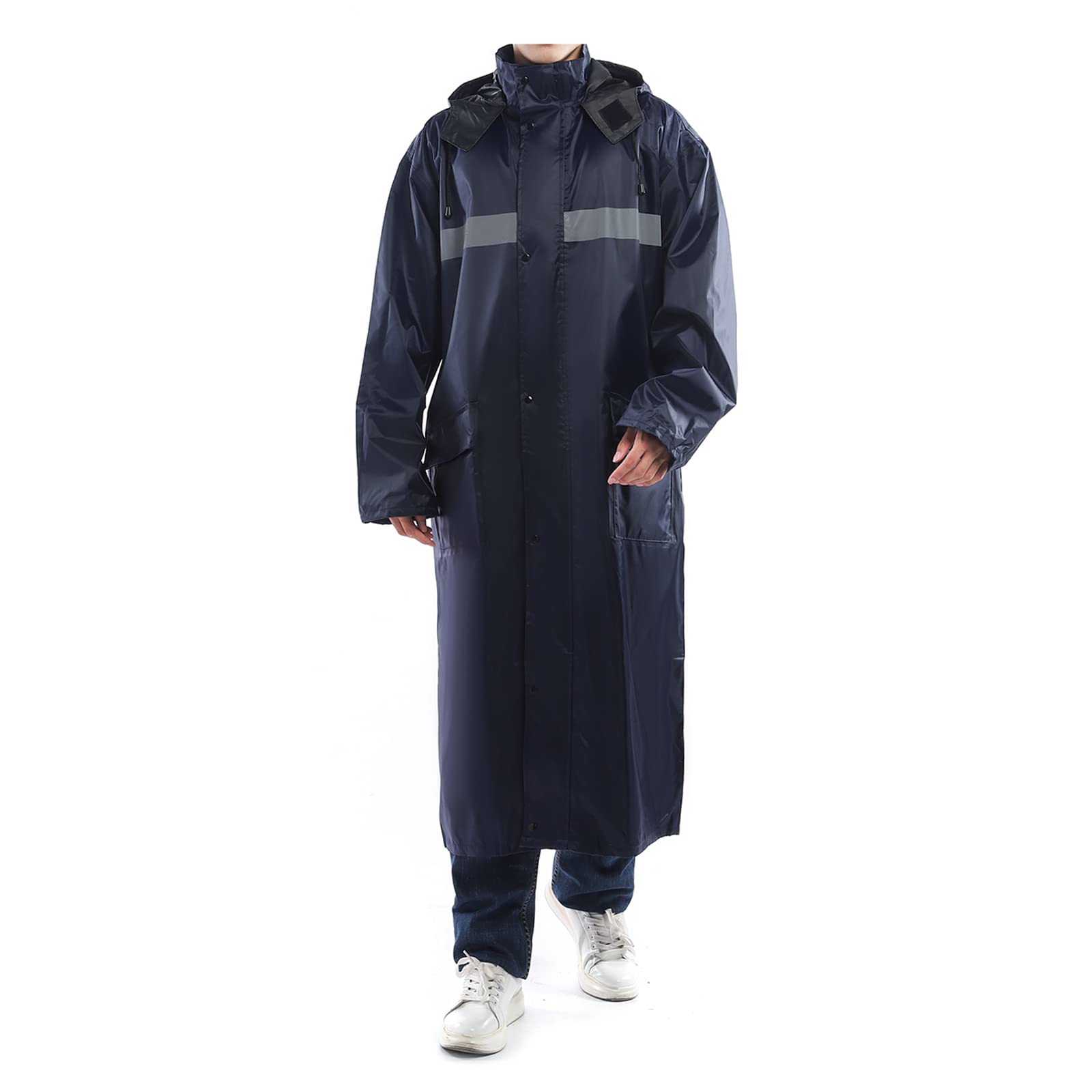 Homme Pluie Imperméable Léger avec Capuche et Manches Ripstop Respirant Multi-Usage Imperméable avec Réfléchissante Manteau de Pluie Long Impermeable
