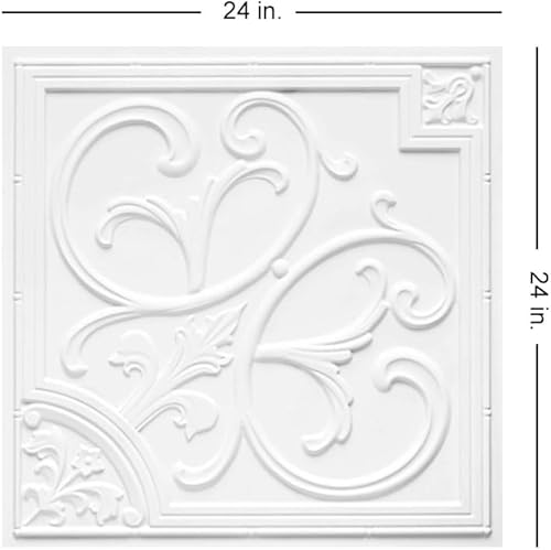 Miniatura 8 de From Plain To Beautiful In Hours 204wm-24x24-25 Azulejos de techo de lirios y remolinos, blanco mate, 25