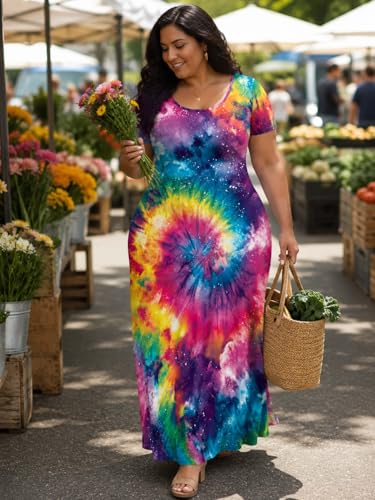 Image of SUZONANA Plus Size Dresses for Women Summer Casual Maxi Dress Short Sleeve Loose Vacation Dress