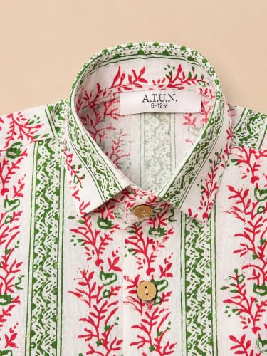 Image of A.T.U.N. (ALL THINGS UBER NICE) Boys 100% Cotton Printed Shirt | Half Sleeve Smart Casual Shirt for Kids | Soft Breathable Button Placket Top