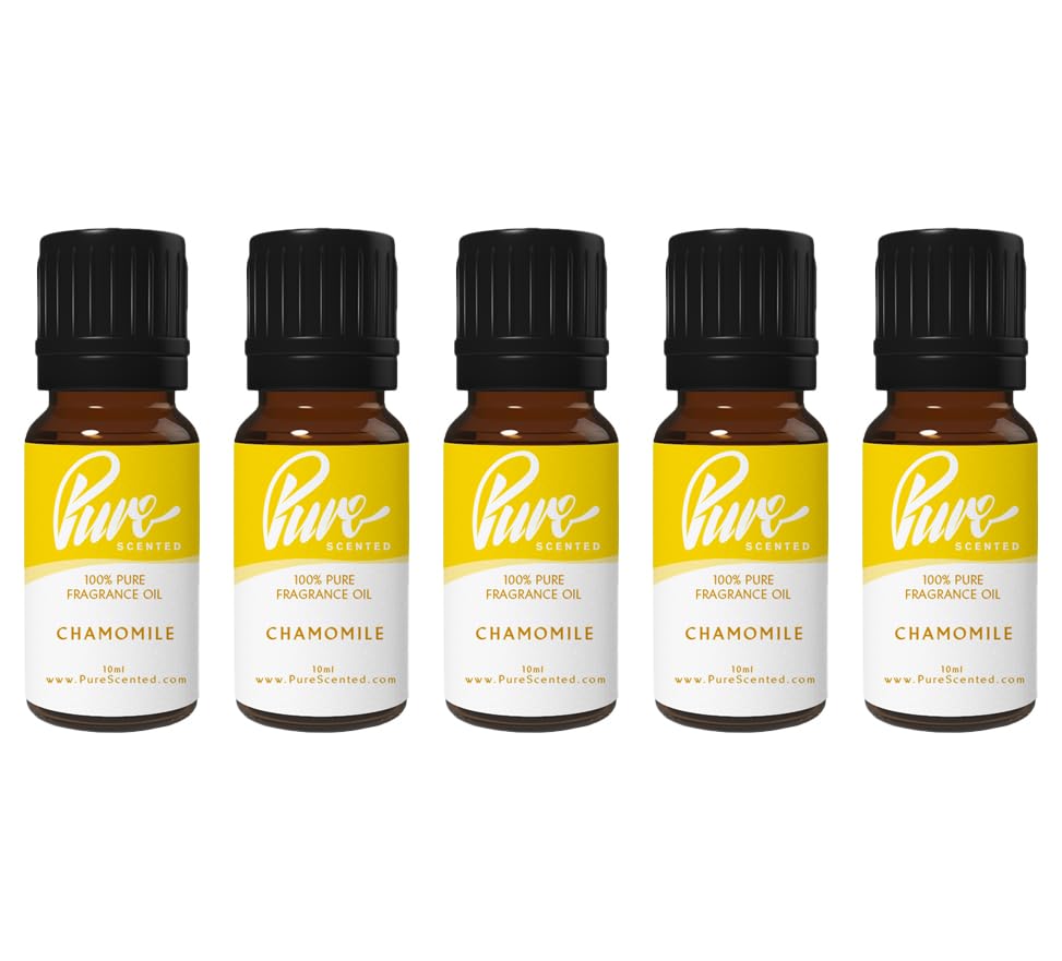 Pure Scented 50ml Fragrance Oils - 5 x 10ml Suitable for Candles, Soaps, Slime, Diffusers, Cosmetics, Wax Melts, Designer (5 x 10ml, Chamomile)