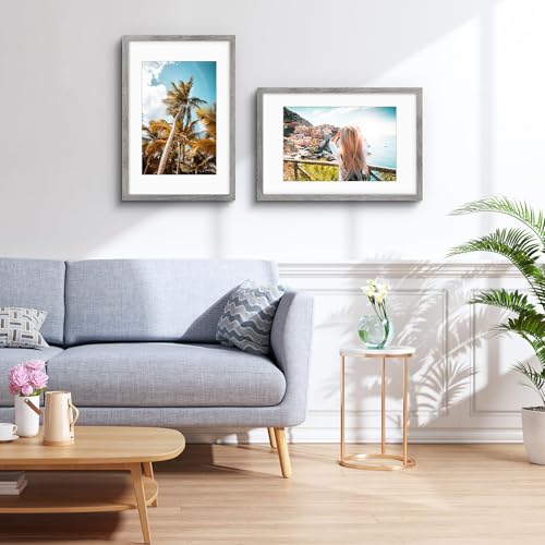 Image of Frametory, 16x24 Picture Frame with Mat for 12x18 Picture- - High Definition Glass Wide Molding - Preinstalled Wall Mounting Hardware (Gray, 1 Pack)