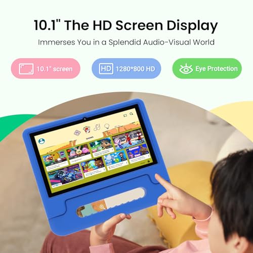 Image of CFVOCUY 2026 Kids Tablet, 10.1 Inch Android 16 Tablet for Kids, 8GB RAM, 64GB ROM(1TB Expand), WiFi 6, Pre-Installed Educational Apps, Parental Control, with EVA Protective Case, Eye Protection