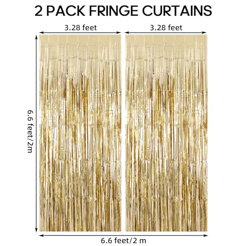 Image of 2 Pack Fringe Curtains Backdrops, Foil Fringe Curtains, Door Streamers for Birthday Wedding Bridal Shower Holiday Graduation Party Decorations, Photo Booth Backdrops, Champagne