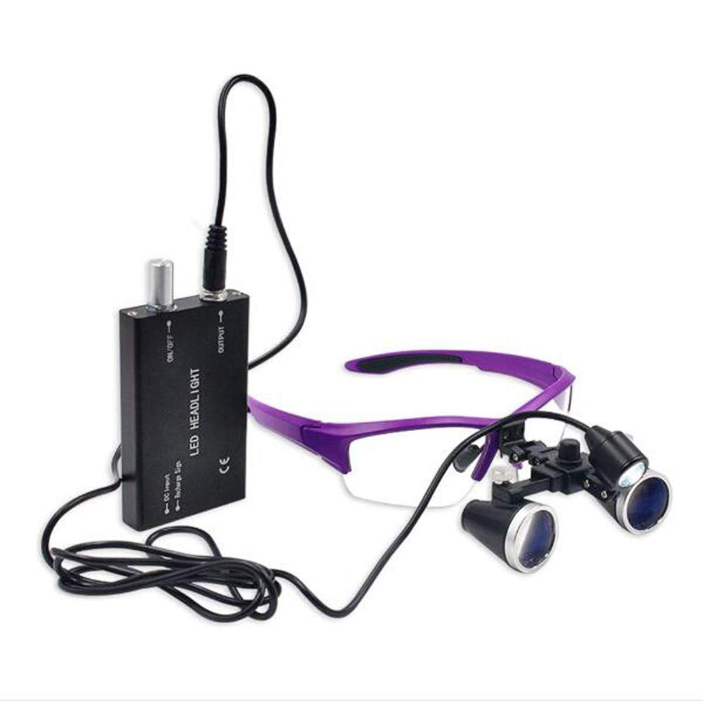 Lupa Binocular Quirúrgica para Laboratorio Dental, Lupa Ocular Binocular con Aumento De 3.5X, Luz Led Frontal Y Práctico Estuche De Transporte, Color Púrpura.