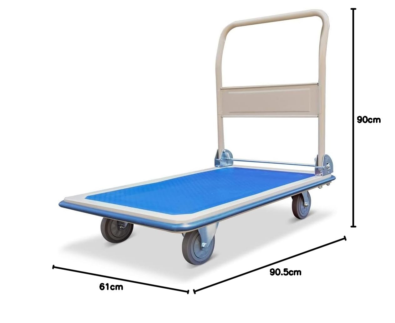 HEMMDAL Transportwagen | 300 kg Tragkraft | HxBxT 90 x 90,5 x 61 cm | Lagerwagen mit Vollgummi-Bereifung | großer Fahrkomfort | geräuscharm & elastisch | Plattformwagen aus Stahlblech | klappbar