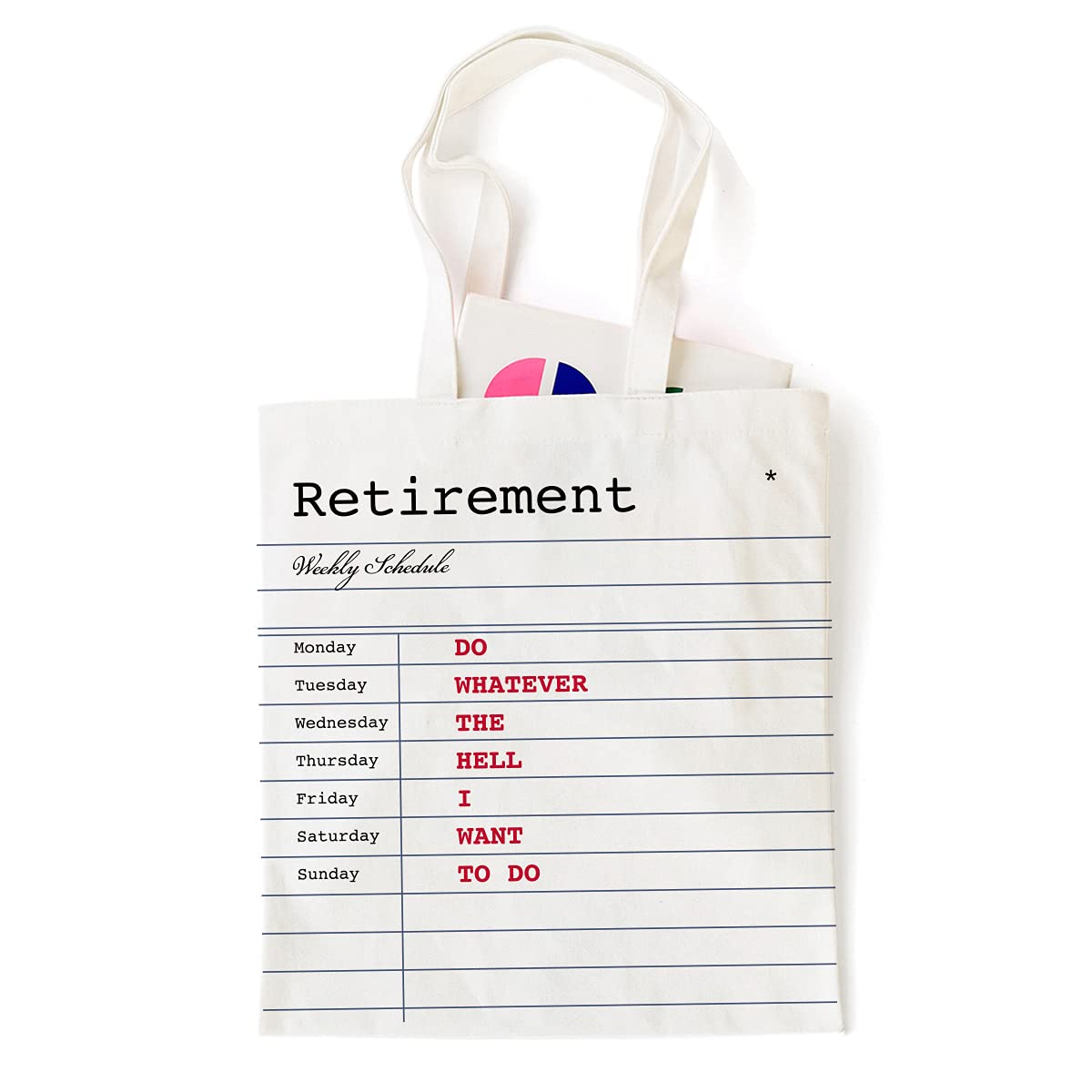 Retirement Gifts for Women Retirement Weekly Schedule Natural Cotton Reusable Tote Bag Shoulder Bag Eco Cotton Reusable Tote Bag
