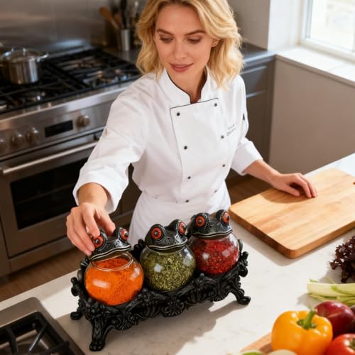 Generico Seasoning Jars, Frog Design Salt Pepper Organization Canister, Apothecary Jar with Lids for Kitchen Pantry, Cabinet, Counter, Food Storage, Home, House, Camping, Practical Decor - immagine 5