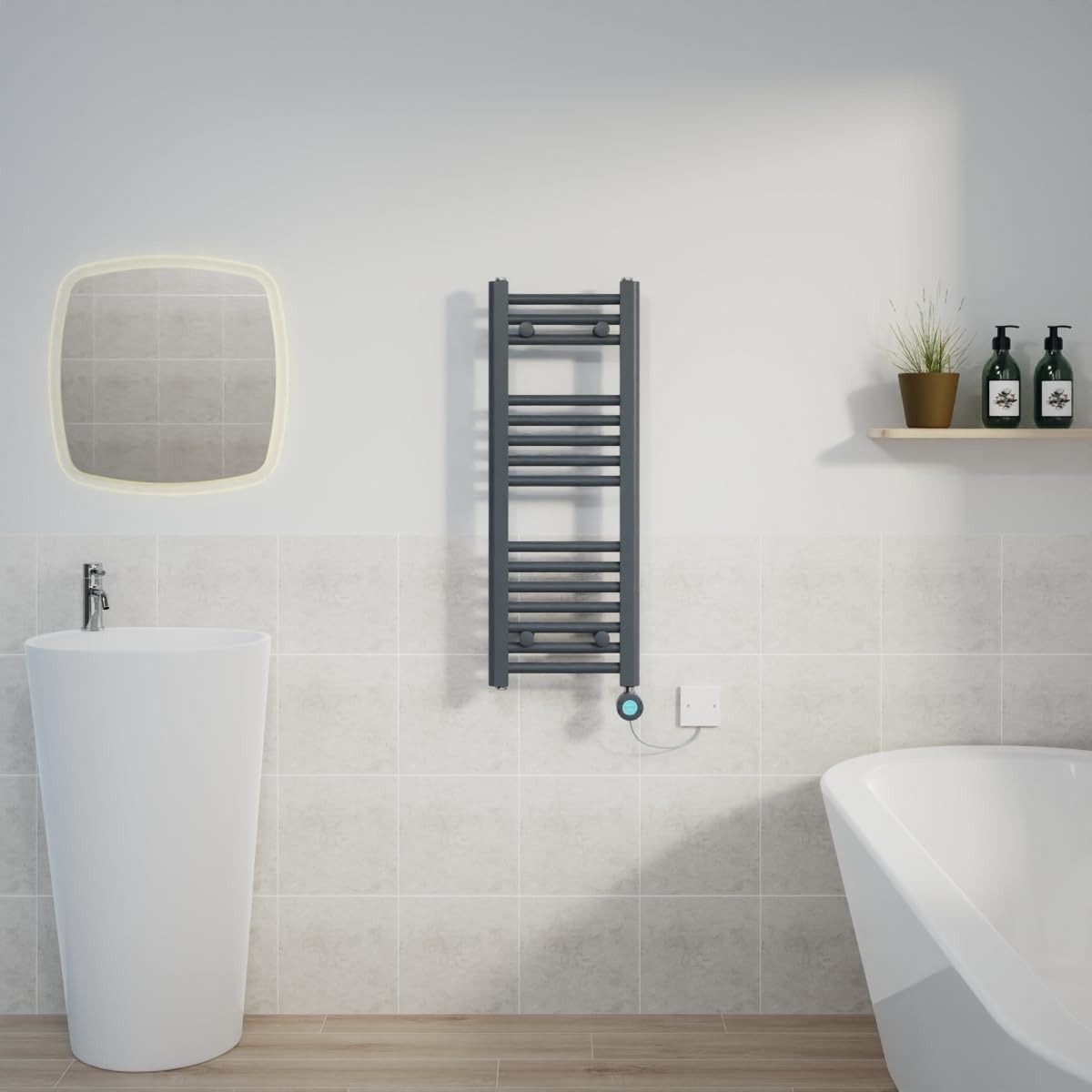 Warmehaus Anthracite 400W Electric Thermostatic Heated Towel Rail Bathroom Radiators Straight With Lcd Display Timer - 800X300mm