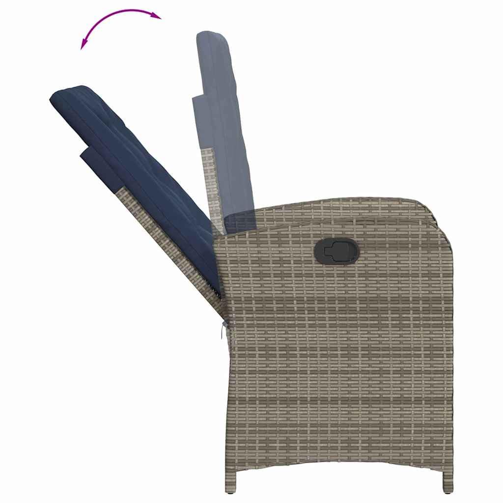 Poltrona da giardino con cuscino, 2 pezzi, schienale regolabile, grigio, polyrattan PE intrecciato, rivestimento rimovibile, telaio in acciaio per esterni Relax