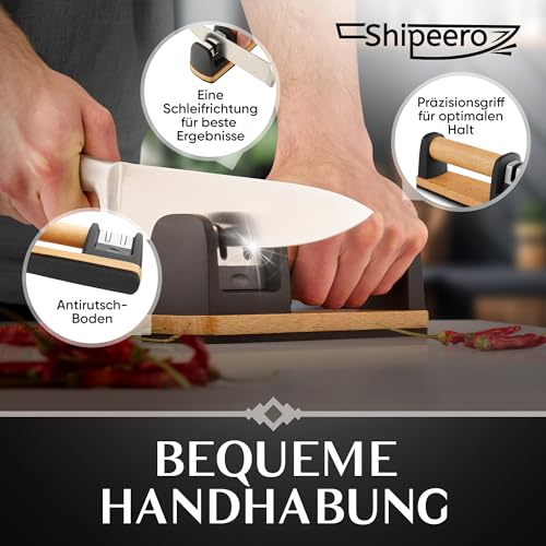 Foto von Shipeero Messerschärfer Testsieger, Messerschärfer Profi, Messerschleifer Profi, Messerschleifer Testsieger, Knife sharpener, Ergonomisches Umweltfreundliches Buchenholz Design
