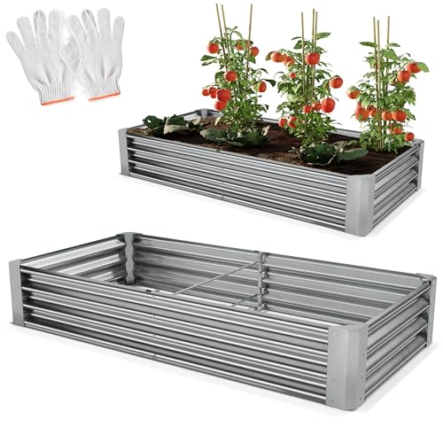 Onbest Metall Hochbeet - XXL Gemüsebeet/Kräutergarten aus Stahl - stabil, wetterfest & pflegeleicht - Hochbeete-Kit - Ideal für Kräuter aus dem Garten, Terrasse/Balkon (Silber, 180x90x30cm)
