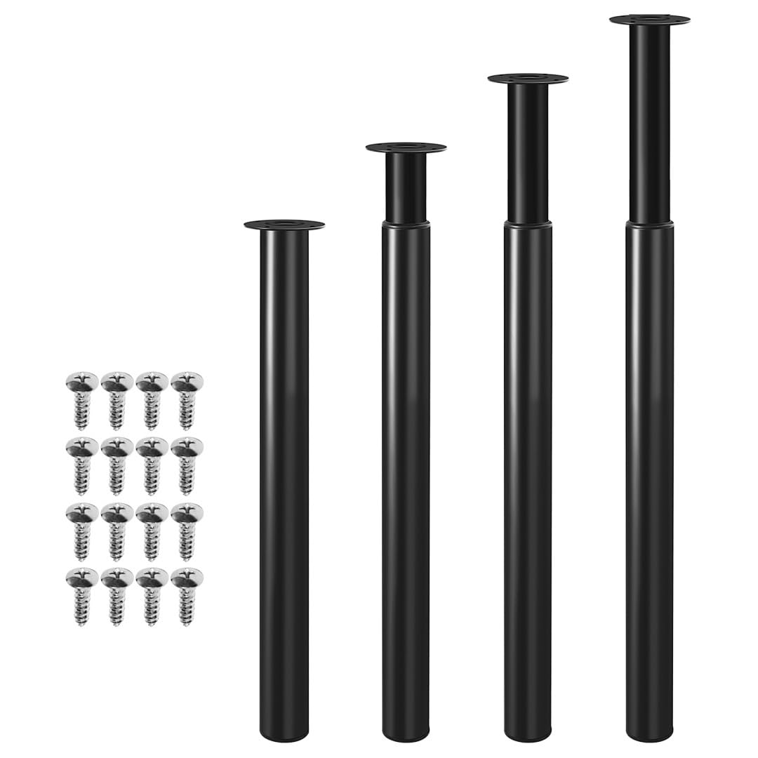 4 patas de mesa ajustables en altura 70-110 cm, patas de metal negro, patas extensibles para muebles con tornillos, patas redondas para mesa de comedor, escritorio, mesa de bar y mesa de