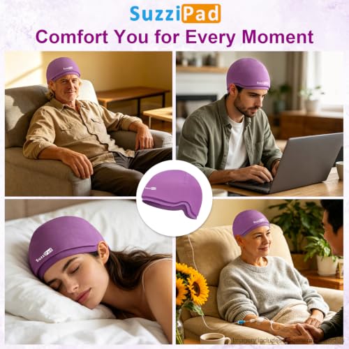 Image of Suzzipad Cold Cap for Chemotherapy Patients, Chemo Must Have, Deep Purple | Medical-grade gel, 360 flexible fit, constricts vessels to soothe scalp tingling, great for chemo recovery and stress relief