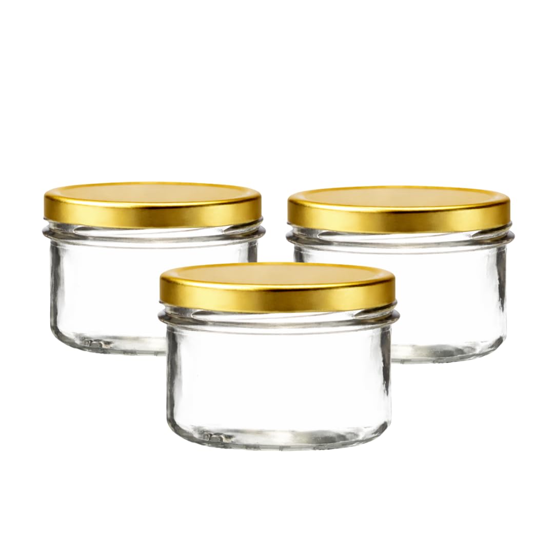 120ml (4oz) Verrine Dessert & Jam Jars with Twist-Off Lids – Mini Glass Preserve Jars for Cheesecake, Honey & Sauces – Pack of 24 (Gold)
