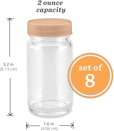 Miniatura 3 de Juego de botellas de vidrio para zumo, boca ancha para jugos, almacenamiento de bebidas, líquidos, 2 onzas, transparentes con tapas de colores,