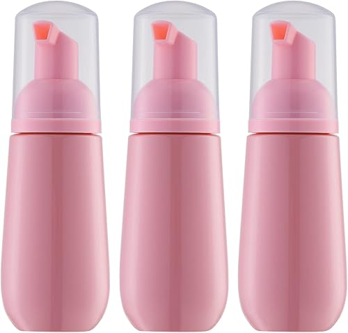 Botella de espuma de 2 onzas, dispensador de bomba de espuma de viaje vacía para jabón de manos, limpiador de pestañas, champú (3 unidades, rosa)