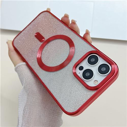 Coque de protection luxe pour iPhone 14 Pro avec cadre de placage magnétique et paillettes rouges