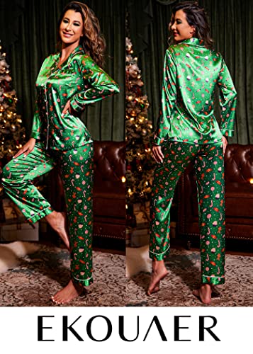 Image of Ekouaer Women's Classic Button Down Long Satin Silk Pajama Set