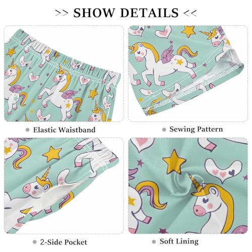 ALAZA Unicorn Love Star Blue Pajama Shorts Sleep Shorts Pant Lounge Pajama Bottoms Elastic Waist with Pockets3
