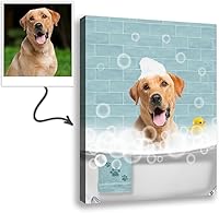 Custom Pet Portrait Canvas Print - Funny Dog in Bathtub Bathroom Wall Art, Personalized Photo Gift Framed Poster