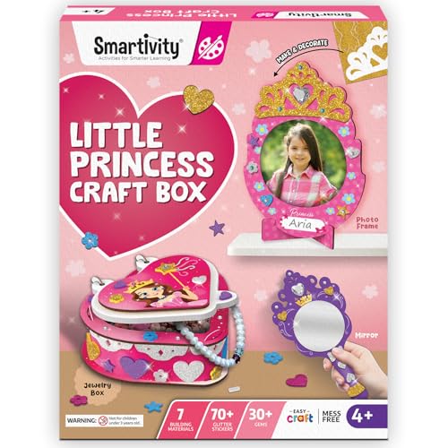 Image of Smartivity Little Princess Craft Box for Girls | DIY Art & Craft Kit to Make Jewellery Box, Mirror & Frame | Age 4-8 Years|Kids Craft Activity Set with Gems & Glitter | Birthday Gift for Kids
