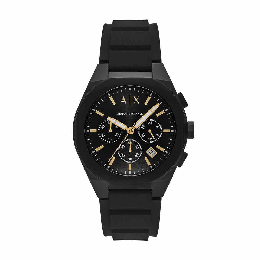 Armani Exchange Watch for Men, Quartz Chronograph Movement and 42mm Case Size with Silicone Strap, Coal Black