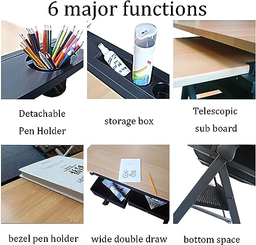 Extra Large Wood Drafting Table, Artist Drawing Table with Height Adjustable and Tilting Large Surface Tabletop, Two Drawer for Reading