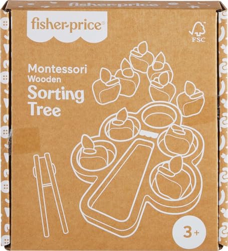 Image of Fisher-Price Wood Montessori Sorting Tree Learning Activity, Ages 3+ Years | Wooden Puzzle + Expert Play Tips, American Montessori Society Seal of Excellence, Preschool Kids (Amazon Exclusive)