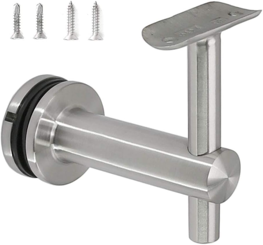 Stainless Steel 316 Grade Glass Mounted Handrail Bracket for 1-1/2 or 1-5/8 Round Tubing, Satin Finish, (GB-142S)