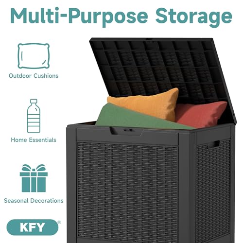 Image of 31 Gallon Waterproof Resin Deck Box, UV Resistant Outdoor Storage for Garden, Patio, Porch, Delivery（Rattan Black，31 Gallon）