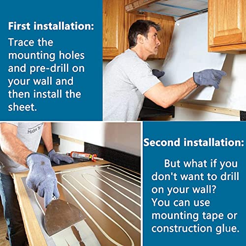 Image of 24 x 36-inch Reversible Stainless Steel Backsplash for Kitchen wall,Splatter Guard and Cooking Shield, Range Hood Accessories to Keep Kitchen Clean, Four Pre Drilled Holes for Easy Installation