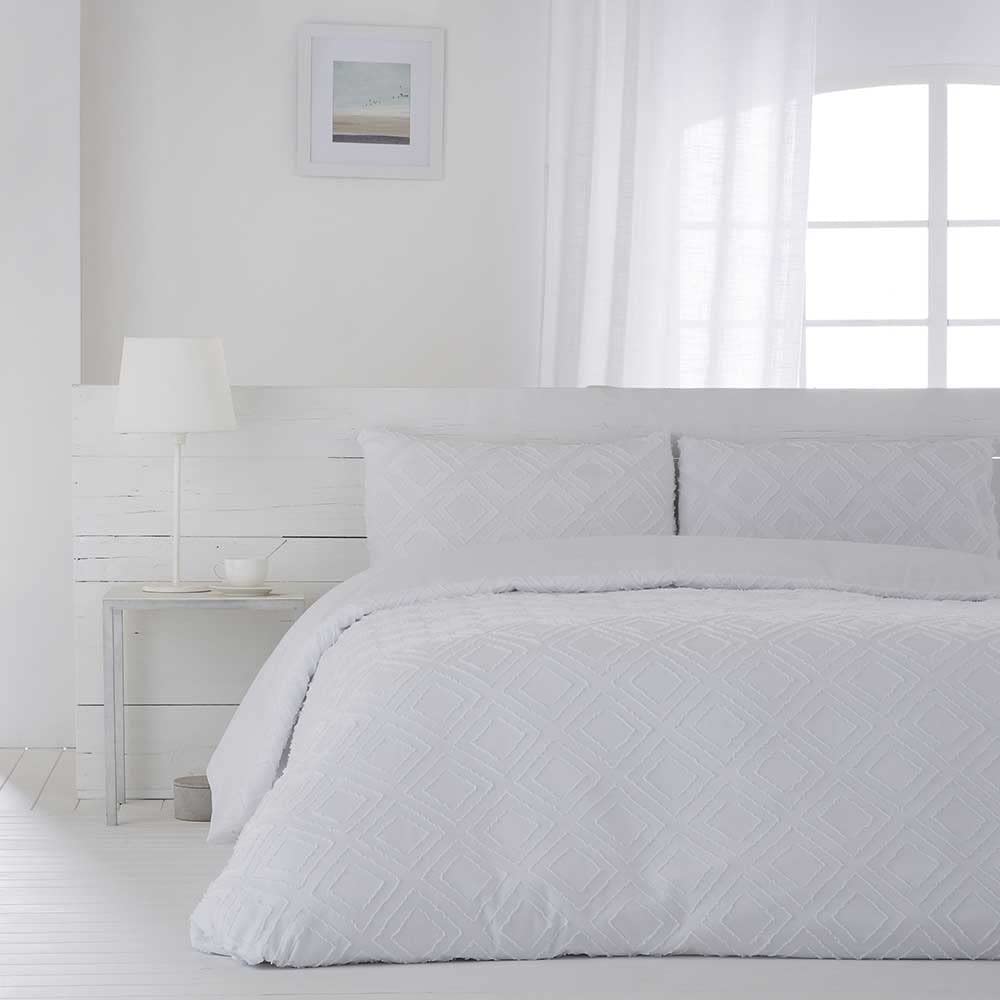 COTTON ARTean Funda Nórdica Reversible Cama 150 OASIS BLanco Microfibra cepillada Funda edredón 240x220 + 2 fundas almohada Cierre Botones