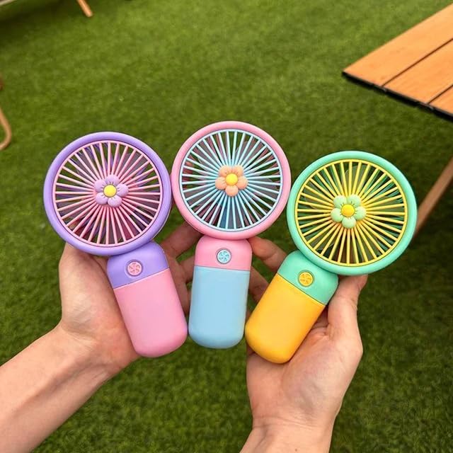 Image of Mini Handheld Rechargeable Fan | Portable USB Charging E-Fan with Stand, Quiet High-Speed Cooling, Cute Flower Design, Compact Personal for Home, Office, Travel & Outdoor Use