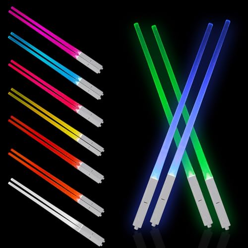 ALLOMN Light Up Lightsaber Chopsticks 2 Pairs LED Glowing Light Saber Chopsticks Reusable Sushi Lightup Sabers Chop Sticks with 9 Color Modes for Birthday Carnival Party Holiday Halloween