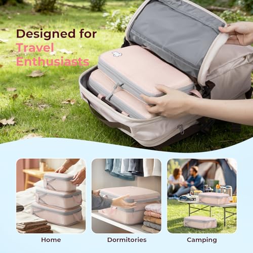 Compression Packing Cubes for Suitcases, Ultralight Packing Cubes for Backpack Waterproof Luggage Packing Organizers Expandable Packing Cubes for Travel Accessories and Essentials 8 Set Pink by Samfolk - Used condition - Image 9
