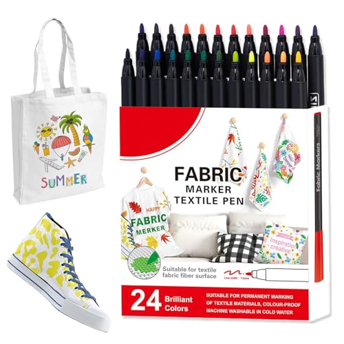 Marcadores para tejidos | 12/24 rotuladores lavables para ropa y tejidos, bolígrafo textil lavable de acuarela para zapatos, poliéster, graffiti, bolsa de tote exterior, manteles, cerámica y algodón