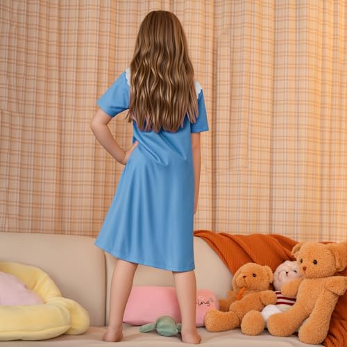 LQSZ Girls Nightgowns Floral Lace Short Sleeve Sleepwear Bow Tie Victorian Princess Pajamas NightDress 3-12 Years2