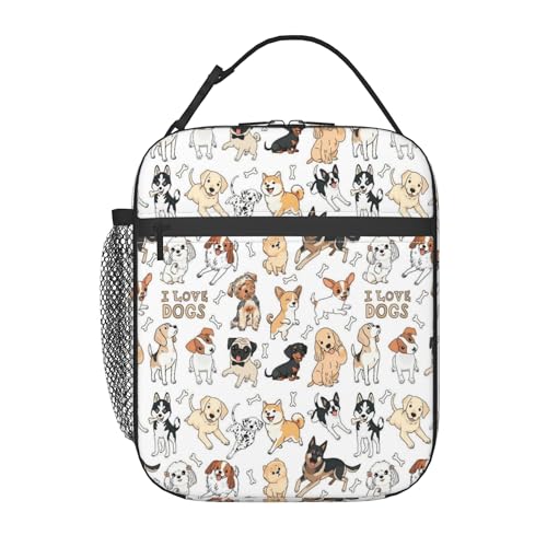 Cute Dog Lunch Bag Lunch Box for Kids Boys Girls Women Men Reusable Insulated Lunch Tote Bag Thermal Cooler Sack Food Handbags High Capacity for School Work Travel Picnic (Cute Dog)