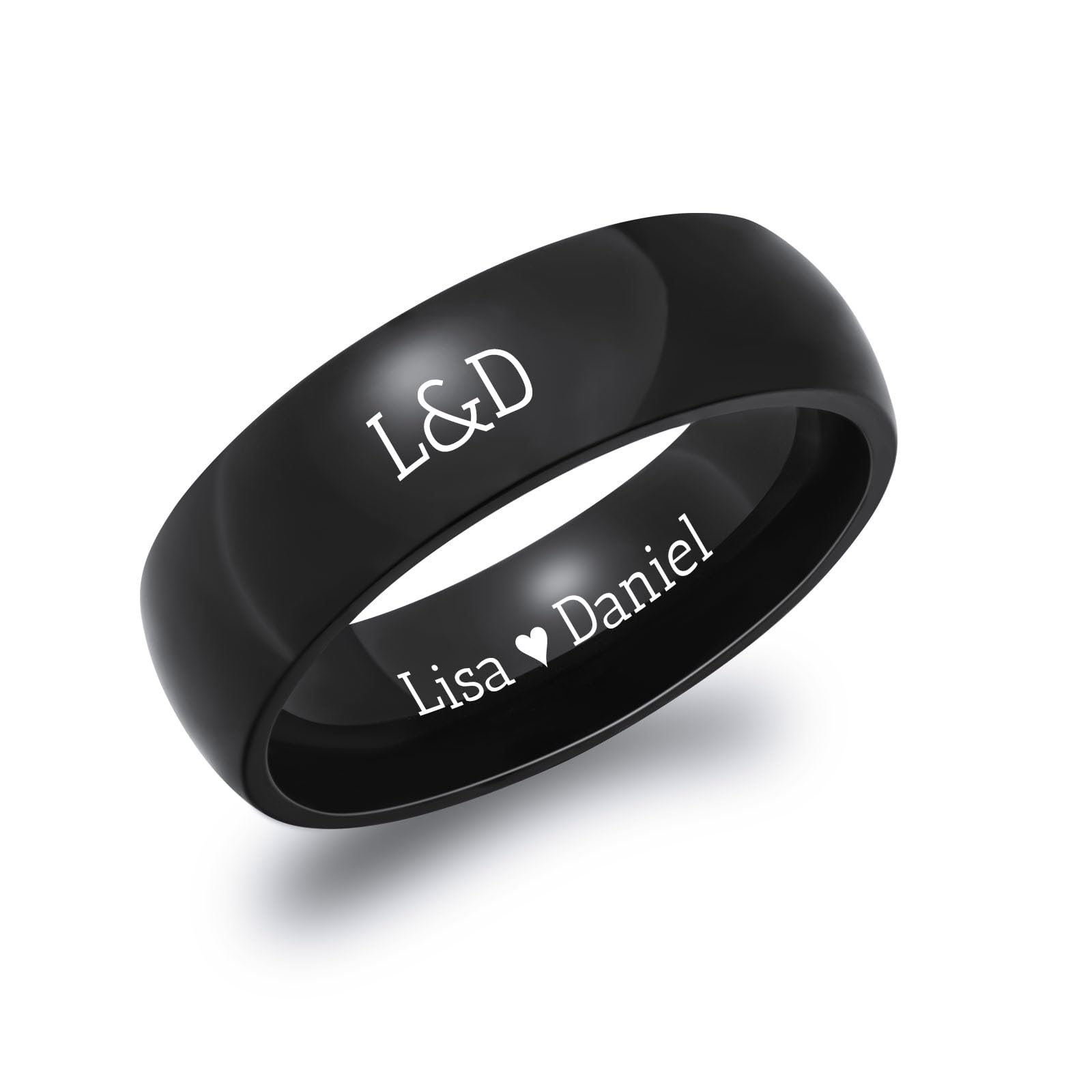 INBLUE Anillos de Promesa Personalizados para Parejas Anillo de Texto Grabado con Piedra Preciosa Corazón Anillos de Acero Inoxidable a Juego para Pareja en Boda de Compromiso