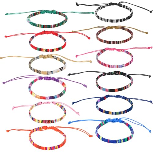Larrel 12Pcs Woven Bracelet Handmade Surfer Bracelets Adjustable Braided String Friendship Bracelet Boho Bracelets Anklets for Men Women (Multicolor)