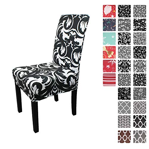 Trimming Shop Black Short Spandex Chair Cover Abstract Zebra Design for Chiavari, Dining, Wedding, Banquet Chairs, Stretchable & Elasticated Removable Protective Slipcover, 4pcs